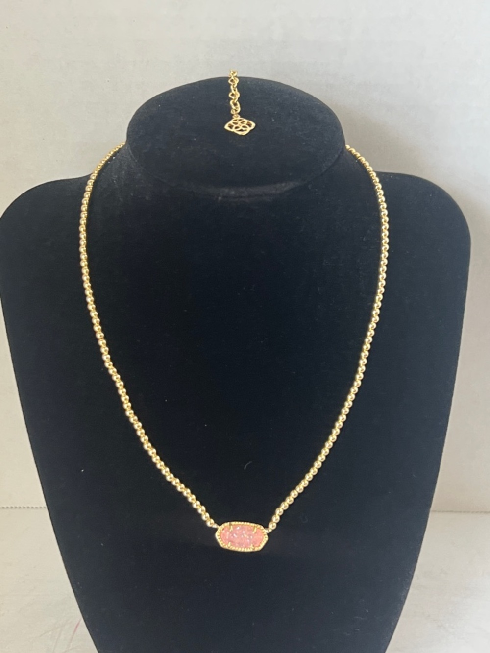 Kendra Scott Gold Beaded Necklace with Pink Oval Pendant